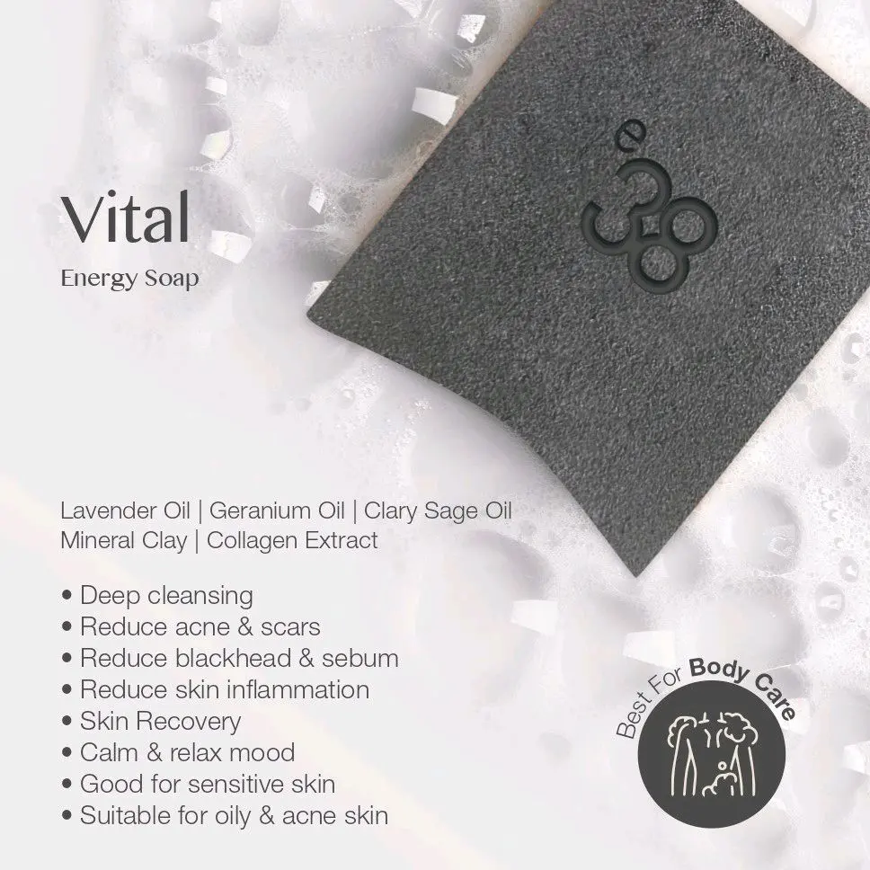 e38 Energy Soap Vital 100g - 100% Natural Aromatherapy, Organic, Sensitive Skin, Moisturizing, Mineral Clay, Energy, Relief Muscle, Beauty, Skin Tighten