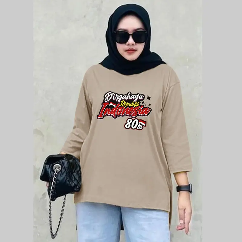 Atasan Oversize Kemerdekaan NKRI Lengan 7/8 / Atasan HUT RI 80 th 2025/ Kaos Seragam Agustusan Kekinian Murah Wanita Baju 4