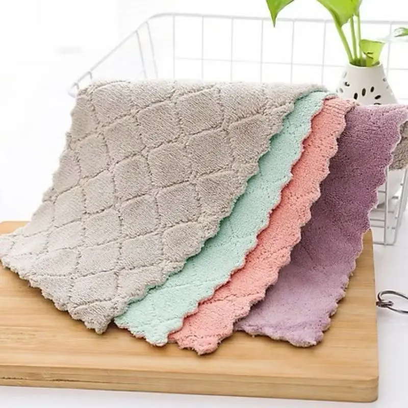Kain Lap Cuci Piring Serbaguna Bahan Coral Fleece Microfiber Kain Lap Kotoran Dapur