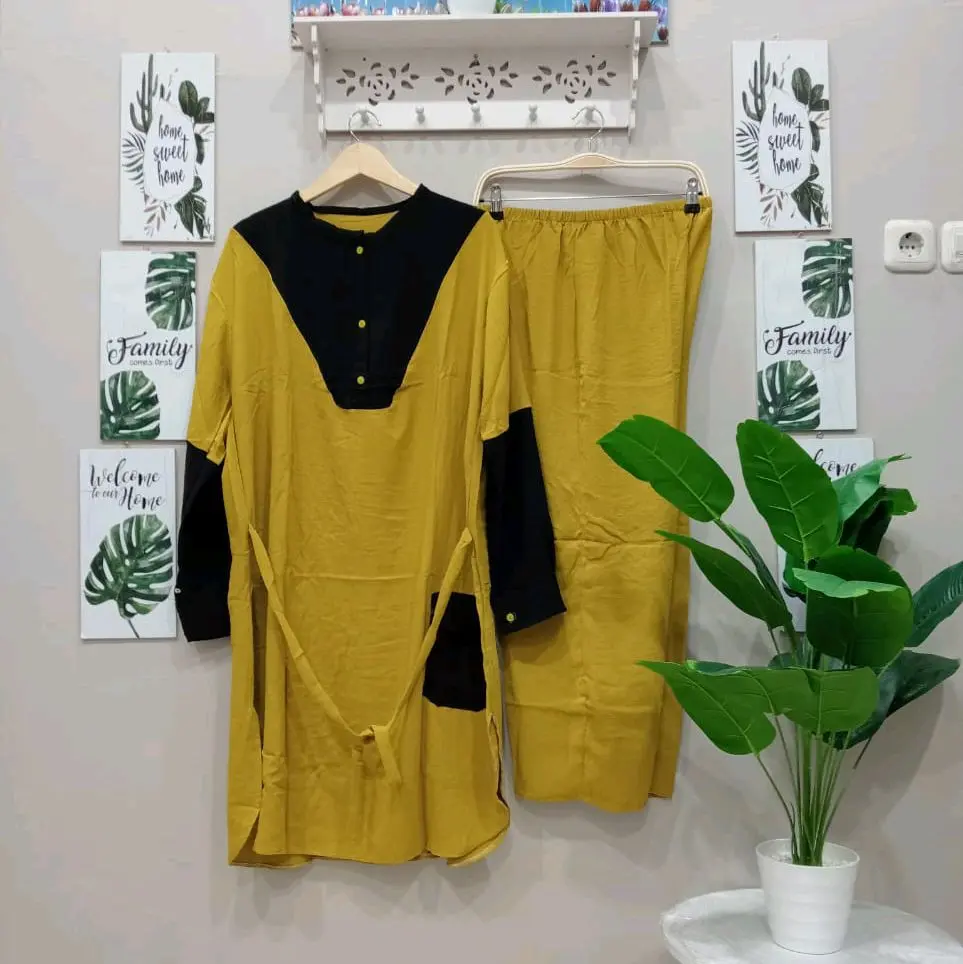 Setelan Celana Tunik Crinkle Kombinasi Jumbo Busui Premium Airflow - Dewasa, Rayon, Baju, Panjang, Wanita, Kulot, Kancing, Atasan, Katun Variasi oneset kekinian