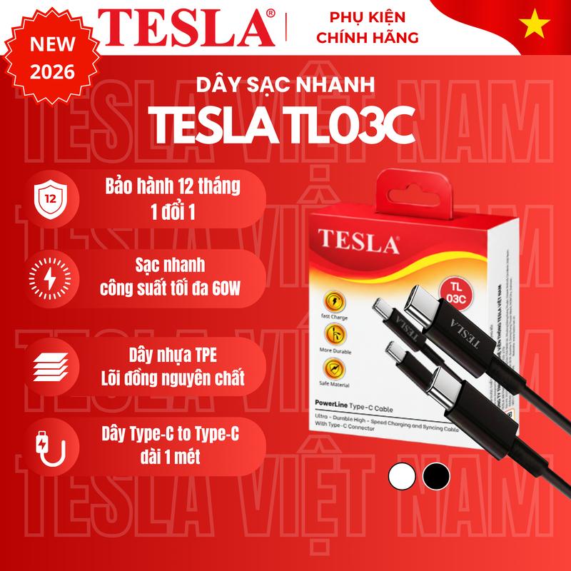 Dây Cáp Sạc Nhanh TypeC - TypeC Tesla TL03C I Bảo Hành 12 Tháng 1 Đổi 1