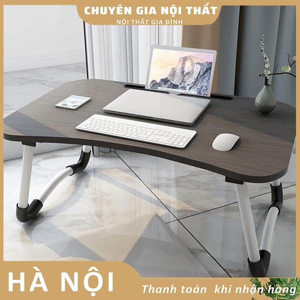 Bàn Gỗ Gấp Gọn Di Động (phân loại usb tặng kèm quạt và đèn) Ngồi Giường Tiện Lợi Có Khay Để Điện Thoại, USB , Khay Đựng Ly Cốc