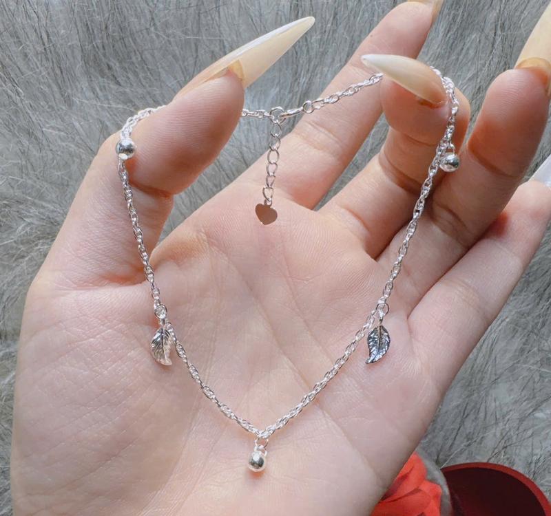  LC008 -   BAC XINH   Trang Sức Lắc Chân Cho Nữ Thiết Kế Charm Lá & Chuông Cá Tính . 