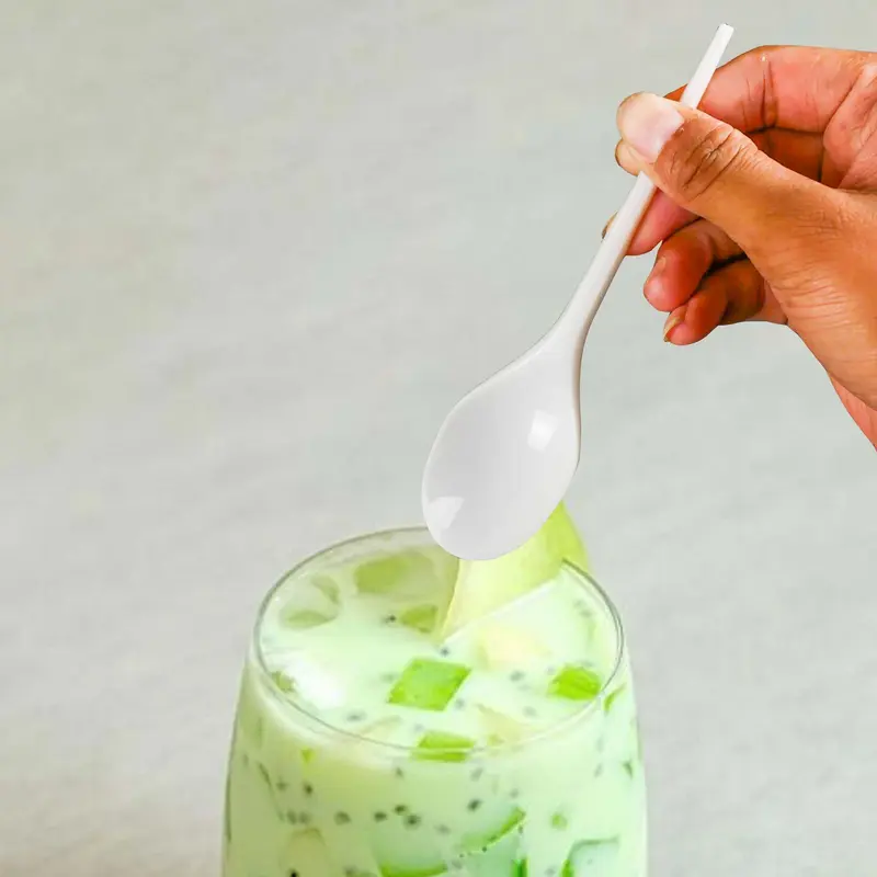 1 PACK ISI 100 Pcs Sendok Makan STG Plastik PUTIH SUSU MURAH Pudding Yoghurt Cake | Sendok Makan Panjang Plastik Putih Susu,Ukuran 7inci,1 pack isi +/-100pcs 7
