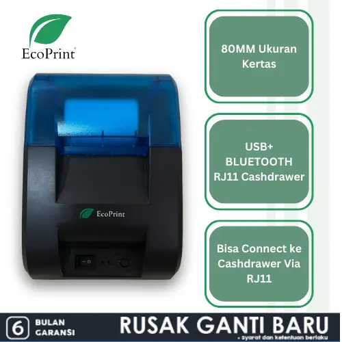 Printer Thermal ECOPRINT 80MM DP80 Desktop Kasir 80MM - Bluetooth RJ 11 - Label & Receipt 1