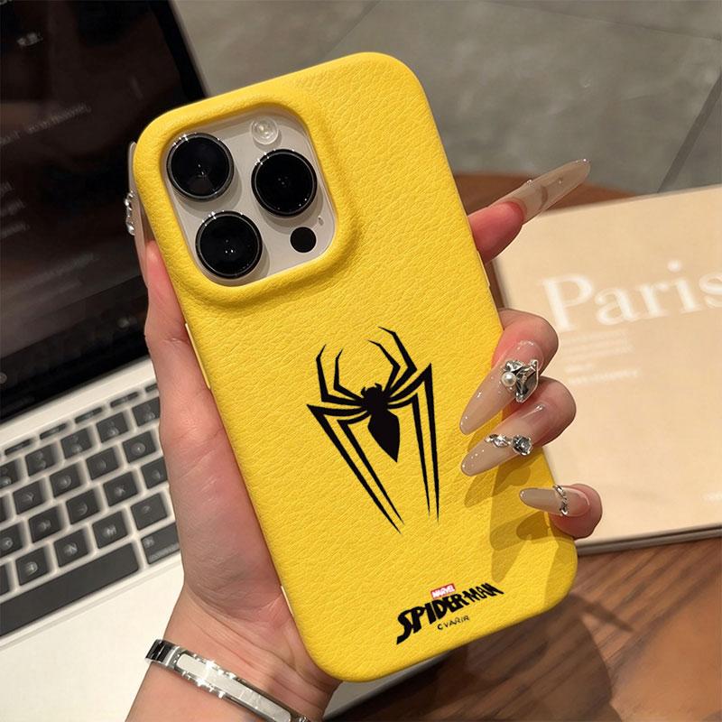 Ốp điện thoại chống rơi họa tiết biểu tượng Spider-Man ins, cảm giác mềm mại giống da phù hợp cho iPhone18/17/16/15/14/13/12/11 Pro Max X XR XS 7 8 Plus