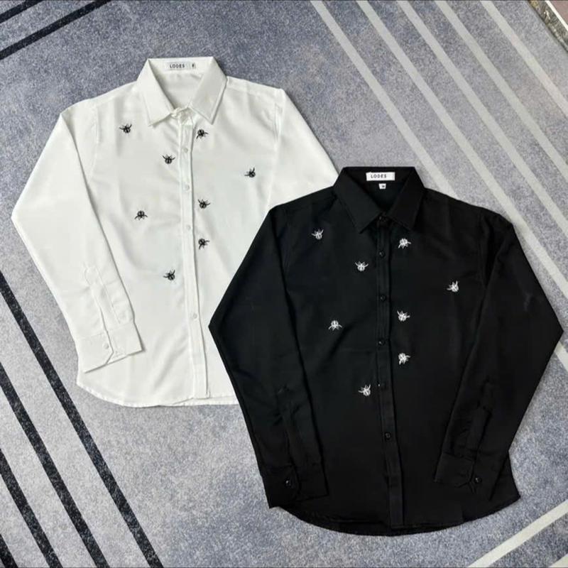 Áo sơ mi nam dài tay thêu logo vải lụa mềm mịn 2 màu cơ bản trắng,đen mẫu hott Menswear 1
