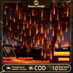 【Garansi 10 tahun】Lampu hujan meteor,  hias pohon  dekoratif,  halaman,  tenaga surya,  Natal,  hangat,  pemandangan,  taman, COD, tahan air IP67,  untuk festival sinar otomatis matahari