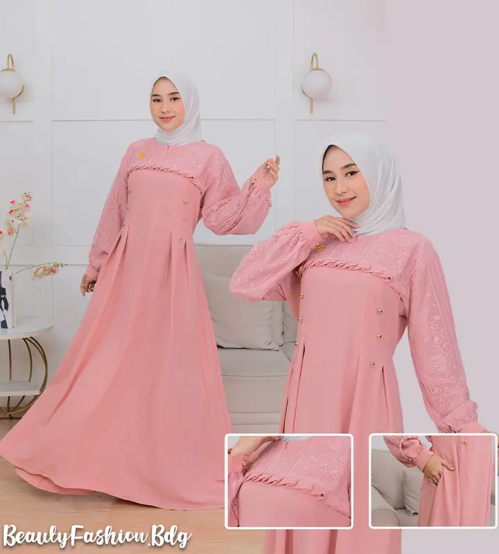 Gamis Wanita Muslim ARSYILA Dress Mix Brukat Malika Payet Mutiara Crinckle Airflow Terbaru 7