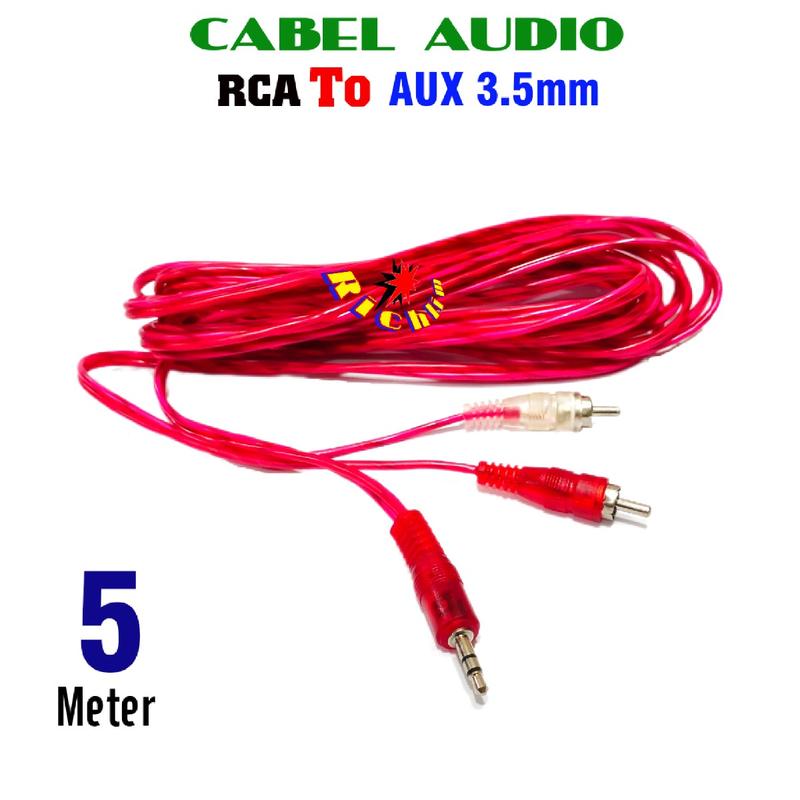 Kabel Audio Jack AUX RCA 2 In 1 Kabel RCA To AUX 3.5mm Kabel 5 Meter ...
