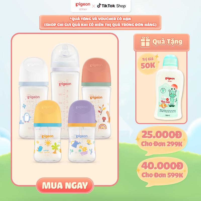 Bình Sữa Pigeon PP Softouch Baby-Friendly World 160ml/240ml/330ml - Nhiều Hoạ Tiết