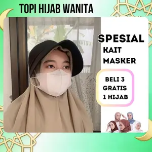 ALUNAR Topi Kait Masker Hijab Cepol Half Pantai Wanita Korea Bucket Half Pelindung Anti UV Visor Fashion Kekinian Khaki/Krem Bahan Katun Nyaman dan Tahan Lama