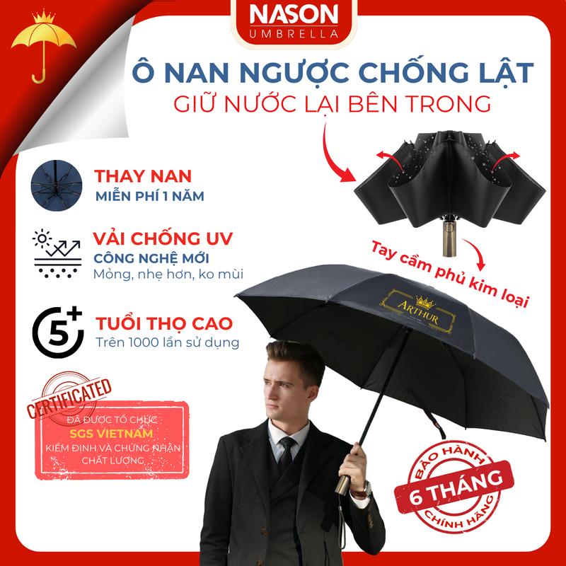 Ô dù tự động thông minh chống nắng chống mưa Nason Umbrella The Arthur tự động đóng mở 2 chiều, tay cầm phủ kim loại cao cấp màu Bronzo