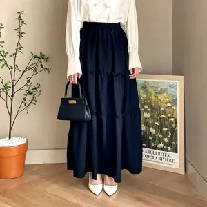 Rok Rayon Panjang Wanita Terbaru Kekinian 2026 Style Ruffle Susun 3 Rempel Dewasa Nyaman Flowy Elegan Cocok untuk Acara Formal dan Informal - Karet