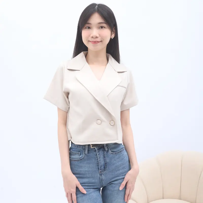 CELVE - Aria Top (Atasan Wanita Kancing Semi Wool Basic Simple) 2