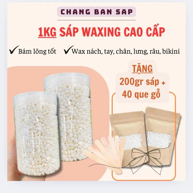 1KG Sáp Waxing Cao Cấp Tặng 200g Sáp + 40 Que Gỗ
