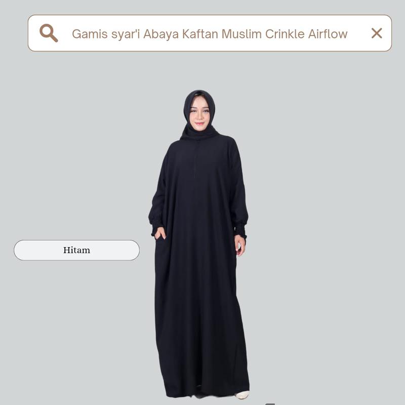 Gamis Abaya Kaftan Panjang Wanita Polos Crinkle Karet Crinkle Airflow Polos Tanpa Hijab/Khimar Muslim Wudhu gamisabaya 2