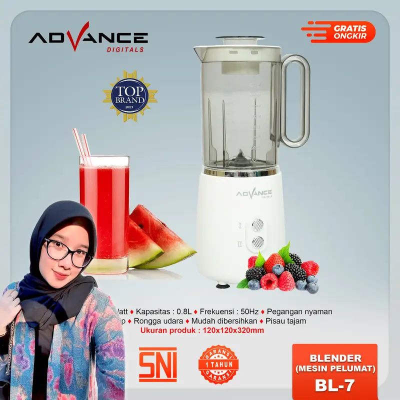 【NEW】Advance BL-7 Blender Listrik 800ml 2 Kecepatan Daya 300 Watt Jus Minuman Mata Pisau 6 Sisi Stainless Garansi Resmi 1 Tahun 5