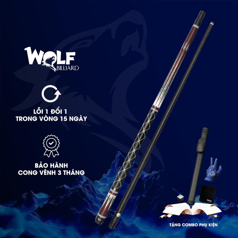 Cơ Bida WOLF BULA Ngọn Carbon Composite Cho Người Mới Chính Hãng Tại XBilliards Tặng Kèm Bao Da Găng Tay Lơ Khăn Lau Cơ