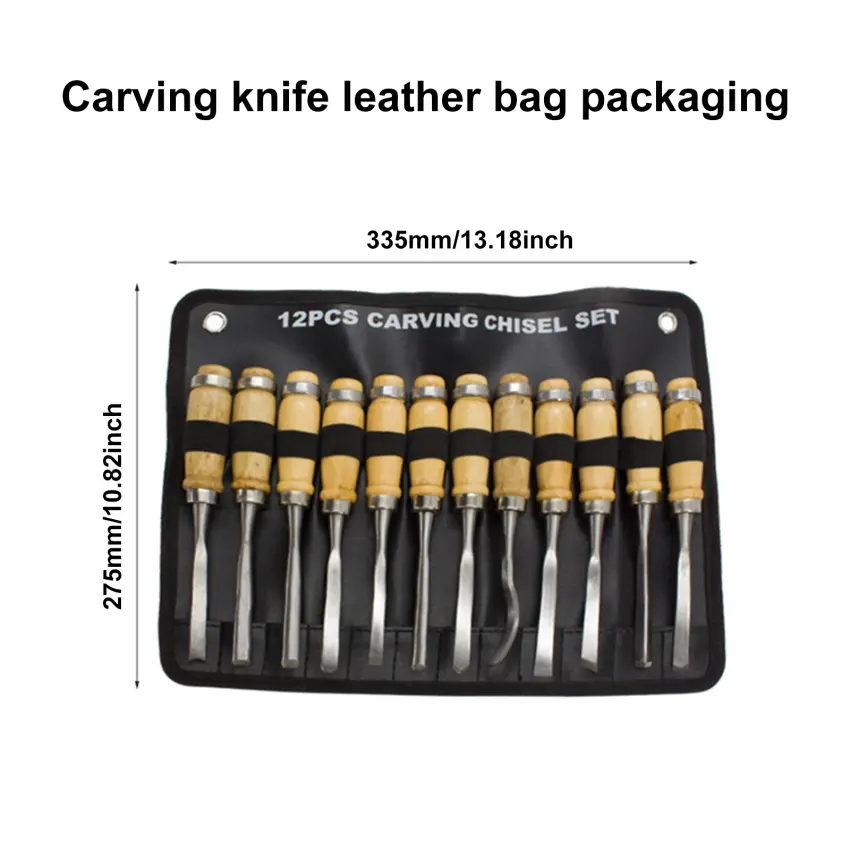 12 Pcs/bag Carving Chisel Sharp Woodworking Tools Carrying Case Manual Wood Carving Hand Tools Set For Carpenters