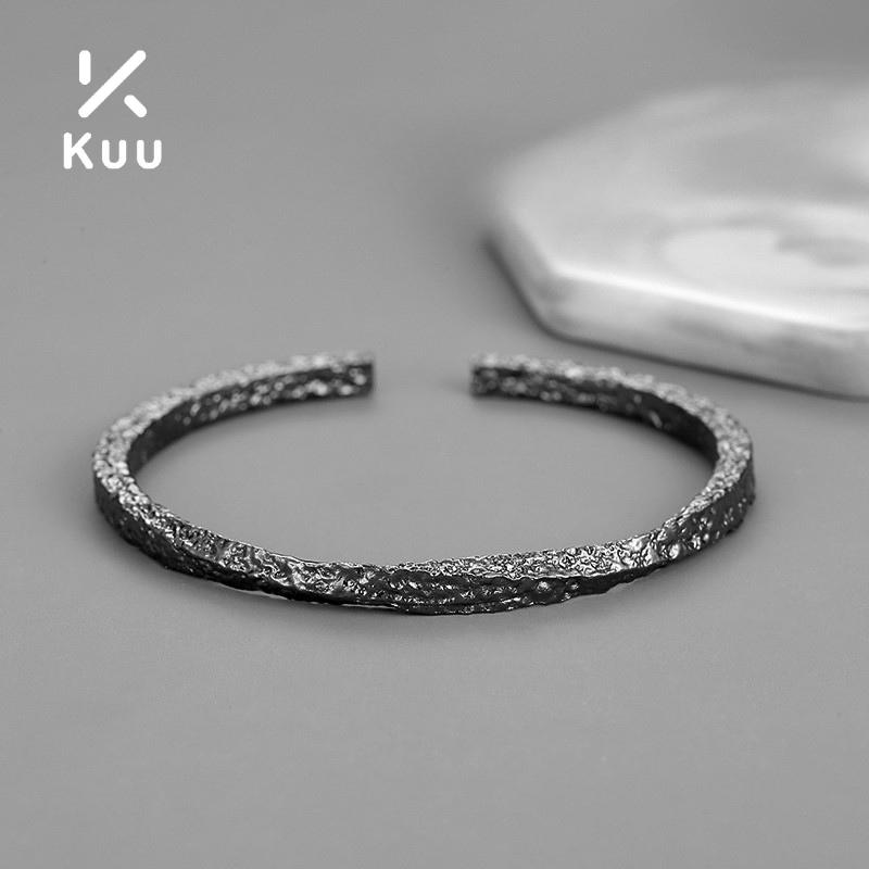 Vòng tay nam titan không gỉ màu xám đen phong cách vintage cổ điển Freesize Temi Chất Liệu Hợp Kim Cao Cấp Kuu Clothes - Vòng tay Temi