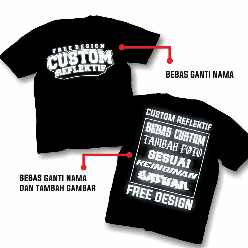 Custom Kaos reflektif menyala v2 / cotton combed / hitam tebal distro pria wanita Dewasa Cowok Baju Tshirt Unisex Sablon  Keren Cewek Kata Atasan Katun Nyaman Putih kaos kata kata sablon menyala 0