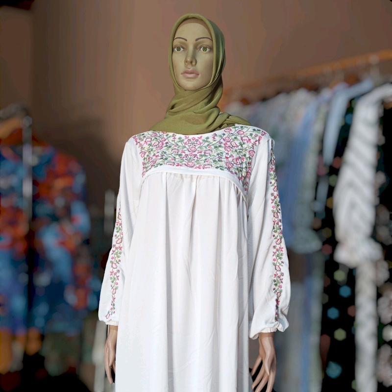 Arina Dress / Gamis Kekinian / Gamis Bordir / Putih / Gamis Raya Colection 2