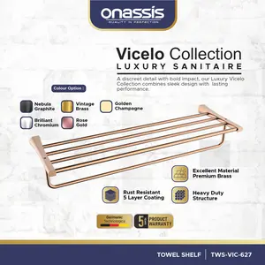 Onassis Vicelo 627 Towel Shelf | Gantungan Baju dan Handuk Kamar Mandi Luxury Kuningan Anti Karat