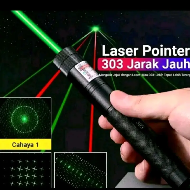 LASER GREEN POINTER 303  5000MW warna hijau  Batrei Cas jarak jauh FREE Charger dan Kunci Senter 0