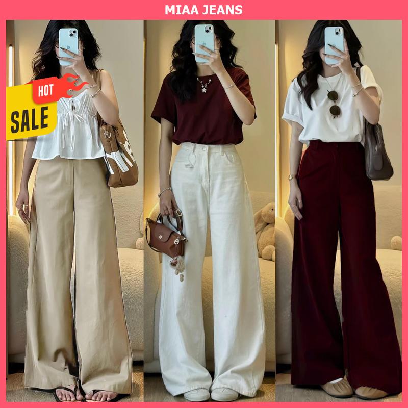 [MIAA] Quần Jeans Trắng Nữ Cạp Cao Ống Suông Rộng 28cm - Chất Vải Jeans Cao Cấp - Màu Trắng, Kem, Nâu, Đen - Quần Bò Ống Rộng Nữ Màu Trắng - Mã J09
