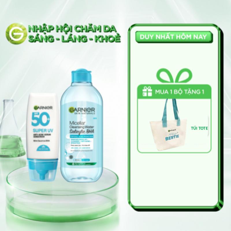 [MUA 1 BỘ TẶNG 1 QUÀ] Bộ Nước tẩy trang & Kem Chống Nắng Phổ Rộng Dành Cho Da Dầu Mụn 400ML x 30ML