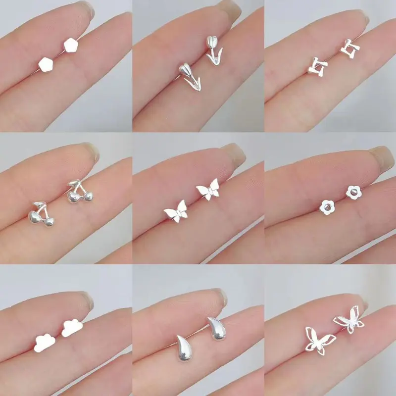 Anting Titanium Stud Korea Berbagai Bentuk Anting Tusuk Emas Silver Lucu Gaya Korea Import 1