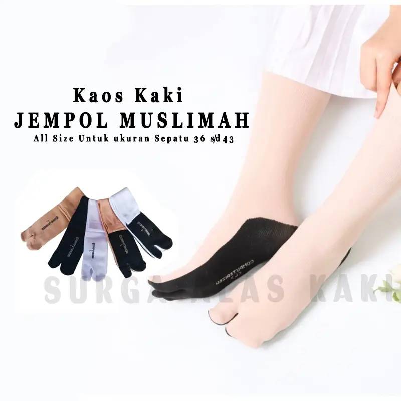 Kaos Kaki Muslimah Wanita Jempol Remaja Dewasa Hitam Muslim Cream Motif