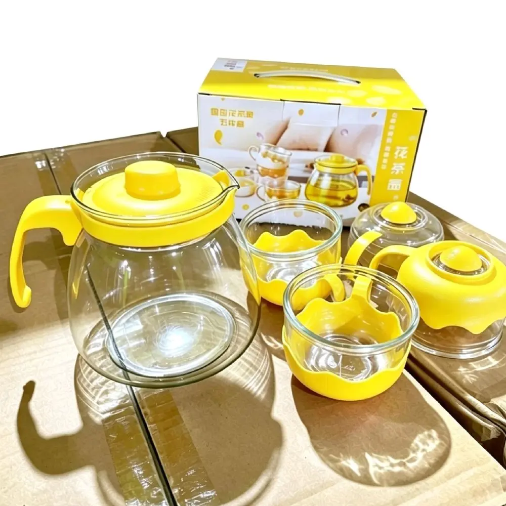 Set Tea Pot rna + 4 Cangkir Gelas + double pa ing untuk Kitchen re dan Juicer - pink free
