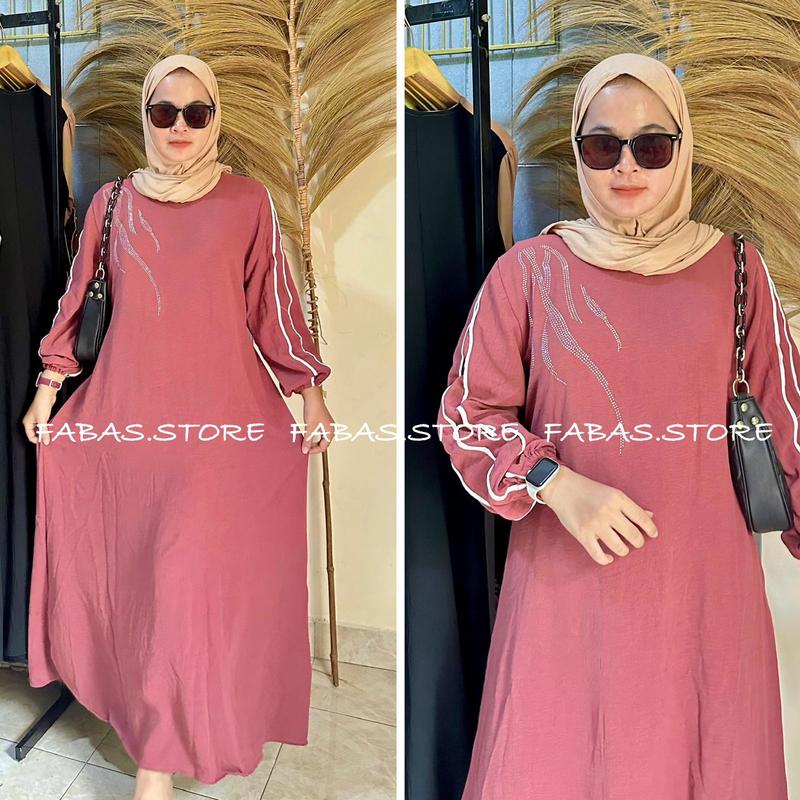 Azkya Dress  Gamis Cringkle Airflow mix Swarosky premium Wanita Muslim Kain Crinkle Flowy Nyaman Panjang Wudhu Lebaran Simple 4