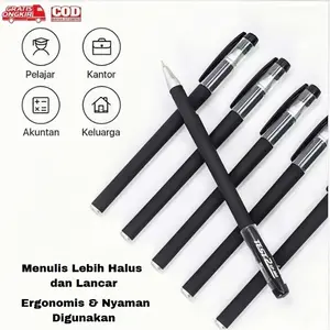BISA(COD) Pulpen Gel Hitam 0.5mm 12-24 PCS Pulpen Tinta Hitam/Pena Gel Jarum Tabung Pulpen Tanda Tangan, Alat Tulis Sekolah Perlengkapan Kantor Stationery