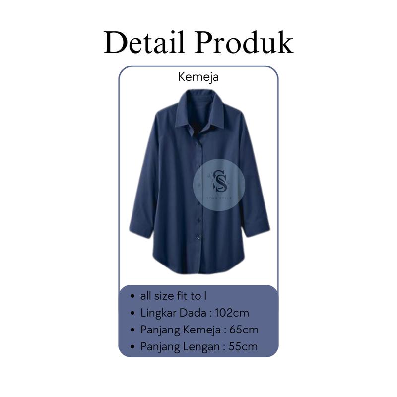 One Set 3in1 Kemeja Navy, Kulot BW, Ikat Pinggang - Setelan OOTD Casual dan Formal SS52 7