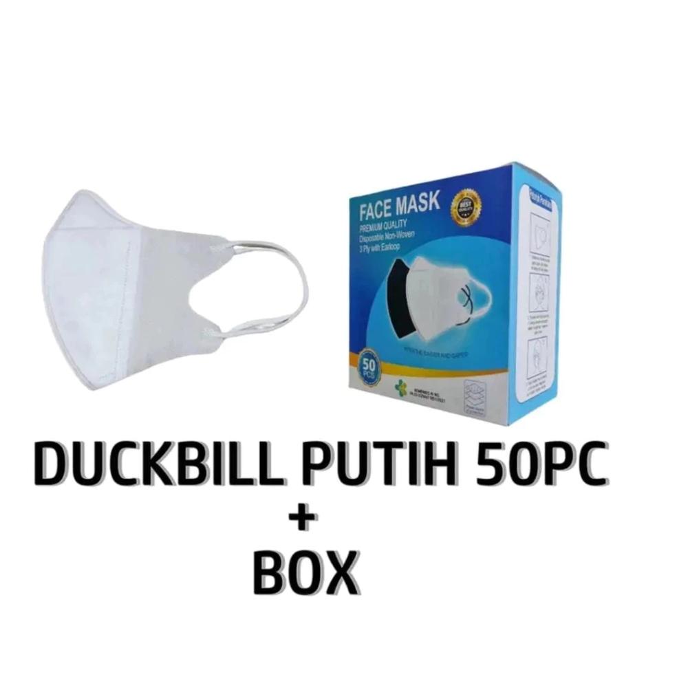 Masker Duckbill Facemask 3 Ply isi 50 pcs per Kotak Warna Putih & Hitam - HITAM + BOX