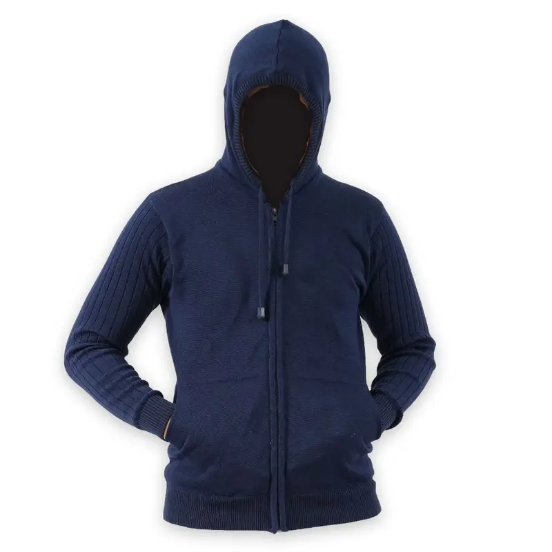 Elmour Rajut Pria Hoodie Resleting Saku Bahan Katun Tebal 6