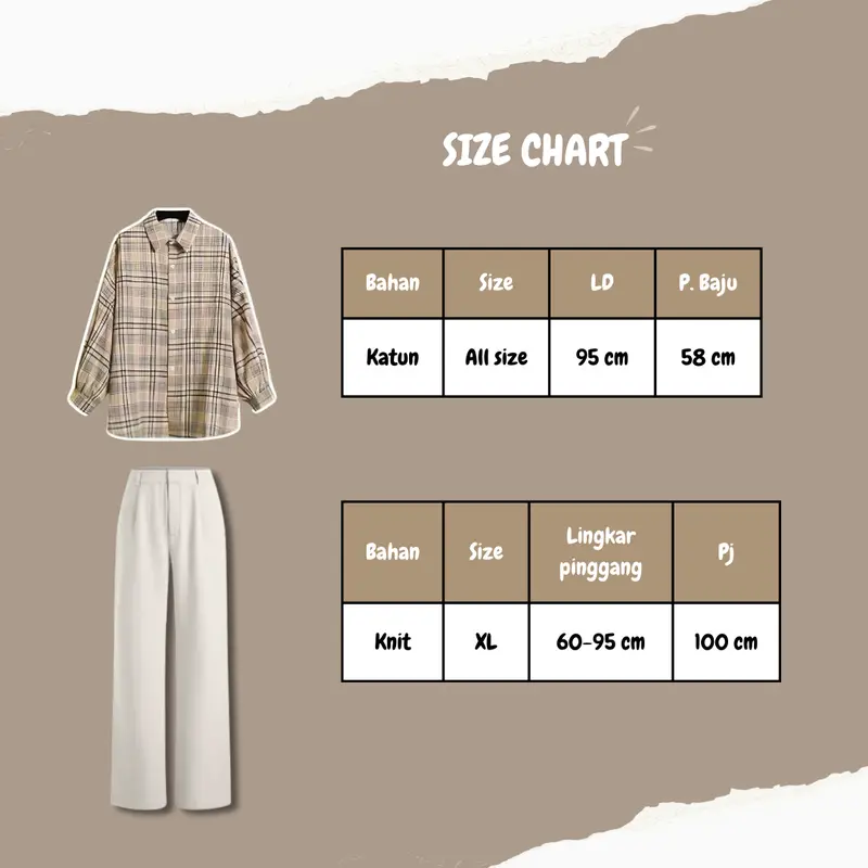 Setelan baju Wanita OOTD Kampus/Nugas Kekinian 4 In 1 (Kemeja Kotak-kotak, Inner Manset, Celana Ivory, dan Hijab) TB 078 2