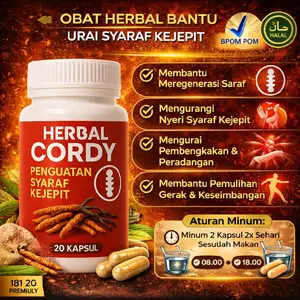 Herbal Cordy - Obat Herbal Bantu Urai Syaraf Kejepit BPOM Halal 20 Kapsul Menguatkan Syaraf Kejepit