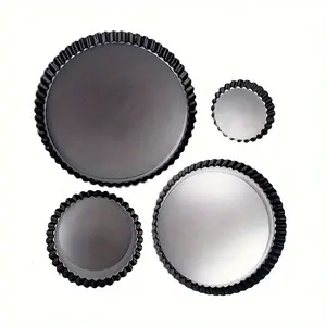 4/6/8/9 Inch Black Carbon Steel Tart Quiche Pan Removable Bottom Non-Stick Oven Dishwasher Safe Includes Pastry Brush JXB