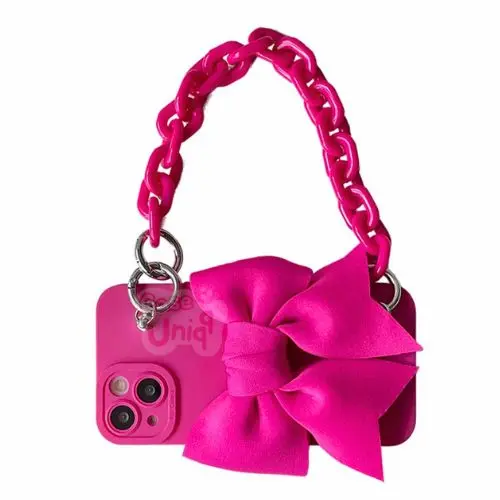 CASEUNIQQ Case Lanyard Set 2 Tali Fuschia Pink Ribbon Casing HP Softcase Compatible with iPhone ada series 16 PRO PROMAX PLUS 3