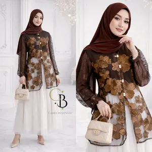 Haira Outer Tunik Brocade Bunga Set Wanita | Outer Tunik dan Rok Tutu | Atasan Wanita | Lengan Panjang | Outer Bunga | Outer Kondangan | Outer Lebaran |
