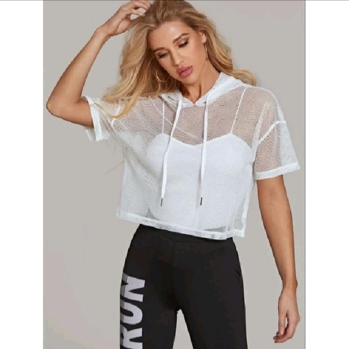 Blouse Jaring Wanita Korean Style Kaos Jaring Croptop Hodie Crop 3/4 Kaos Olahraga Korean Style Baju Olahraga Sport