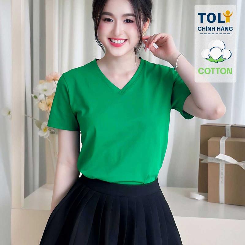  Áo thun nữ cổ tim TOLI SA04 – cotton mềm mịn dáng suông không kén dáng mặc ở nhà đi chơi đều đẹp 
