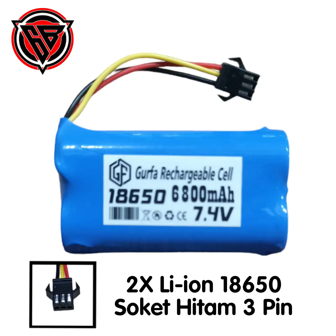 Baterai RC / Mainan Remot Control Offroad MN99.MN86S.MN98S 2X 18650 6800mAh 7,4V SOKET HITAM 3 PIN