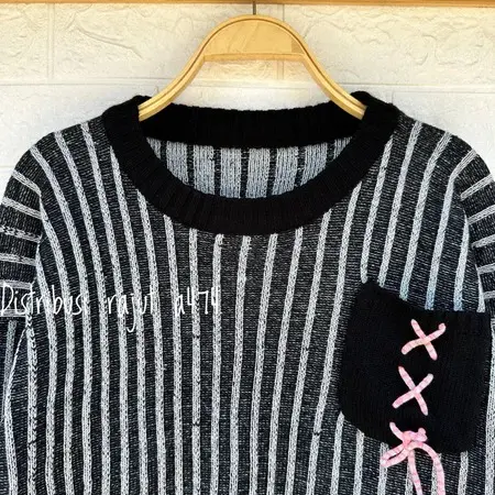LARASATI SWEATER RAJUT MOTIF STRIPE HALUS MOTIF SAKU PITA WANITA KOREA KEKINIAN Knitwear 4