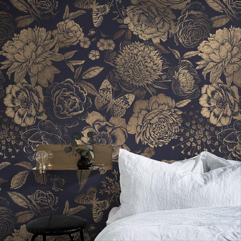 Retro Flower Pattern Wallpaper, 1 Count Removable Self-adhesive Wallpaper, Vintage Design Decorative Wallpaper For Living Room Bedroom Kitchen 0