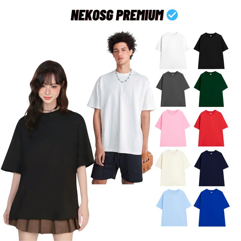 Áo thun trơn áo unisex nam nữ tay lỡ cổ tròn form rộng Neko.sg ATL0 - Cotton 250GSM 2 chiều đứng form co giãn tốt